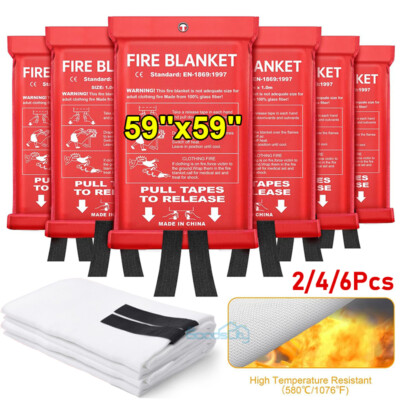 Fire Extinguishing Blanket 2-6Pack - Fiberglass Emergency Home Retardant 59''x59''