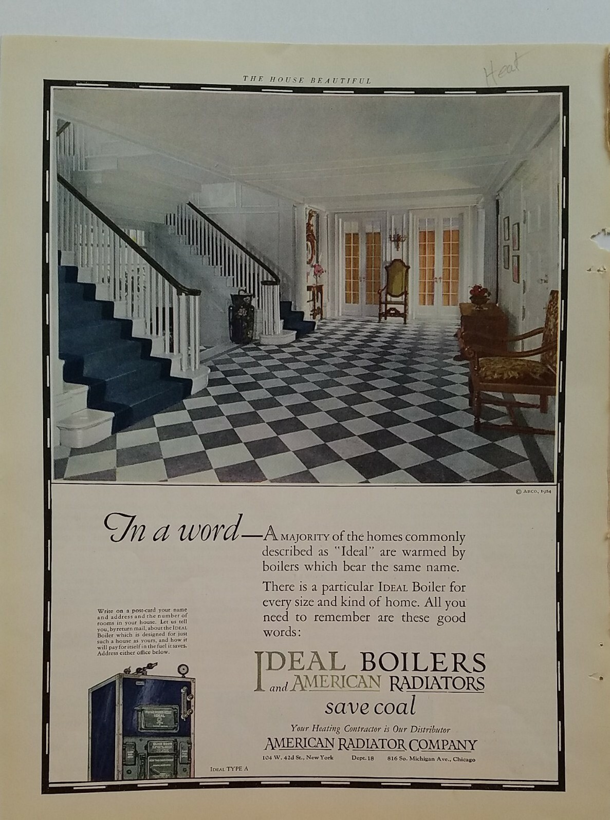 1924 American Radiator Co and Ideal boilers save coal Home Design ad eBay