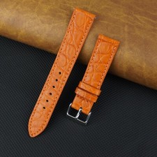 20mm Flat Orange Leather Watch Strap Men Classic Genuine Crocodile Watch Band