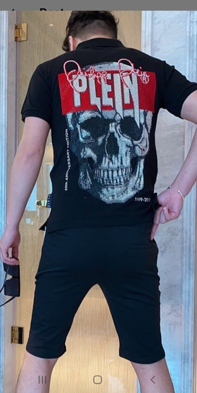 SAOLA PHILIPP PLEIN SPORT SET STRASS TSHIRT SHORTS POLO TRACKSUIT JOGGER TESCHIO XL=L