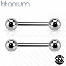 Pair 14g Grade 23 Solid Titanium Barbell Tongue Nipple Ring Piercing Nipplerings
