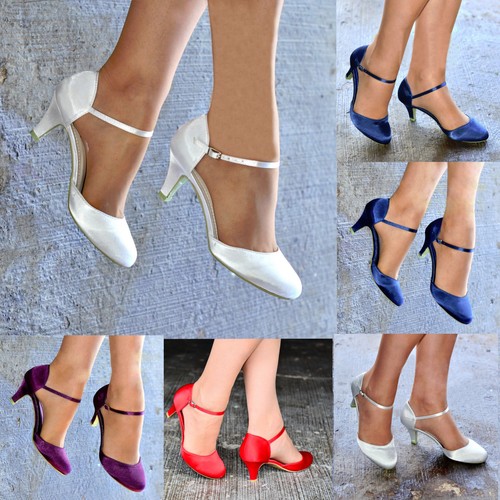 LADIES PLAIN SATIN LOW KITTEN HEEL 