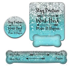Blue Glitter Wrist Rest Set Ergonomic Mouse Keyboard Support for Office Desk