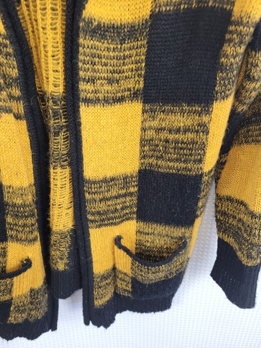 Love by Design Yellow & Black Plaid Open Front Cardigan 100% Acrylic Size Medium - 第 5/6 張圖片