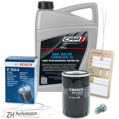 BOSCH Inspektionspaket + 5L Car1 5W-30 LL Motoröl Audi VW Golf Passat Seat Skoda