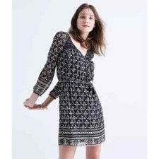 Madewell Woodland Artisan Floral Black Long Sleeve Tassel Tie Boho Dress Size 8