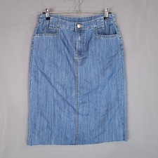 Christopher Banks Women's Denim Skirt Midi Cutoff Back Slit Blue Size