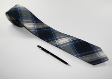 Men's OHHA ISHA CLOTHIERS LTD NECKTIE Tie BLUE BLACK TARTAN PLAID SKINNY NARROW