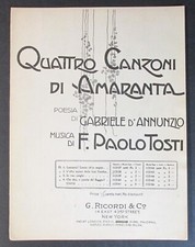 F. Paolo Tosti & Poesia Gabriele d'Annunzio Raro Partitura Musical 4 Canciones Amaranta