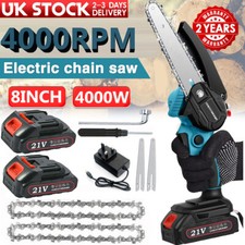 8'' 4000W Mini Cordless Chainsaw Electric One-Hand Saw Wood Cutter w/ 2 Battery