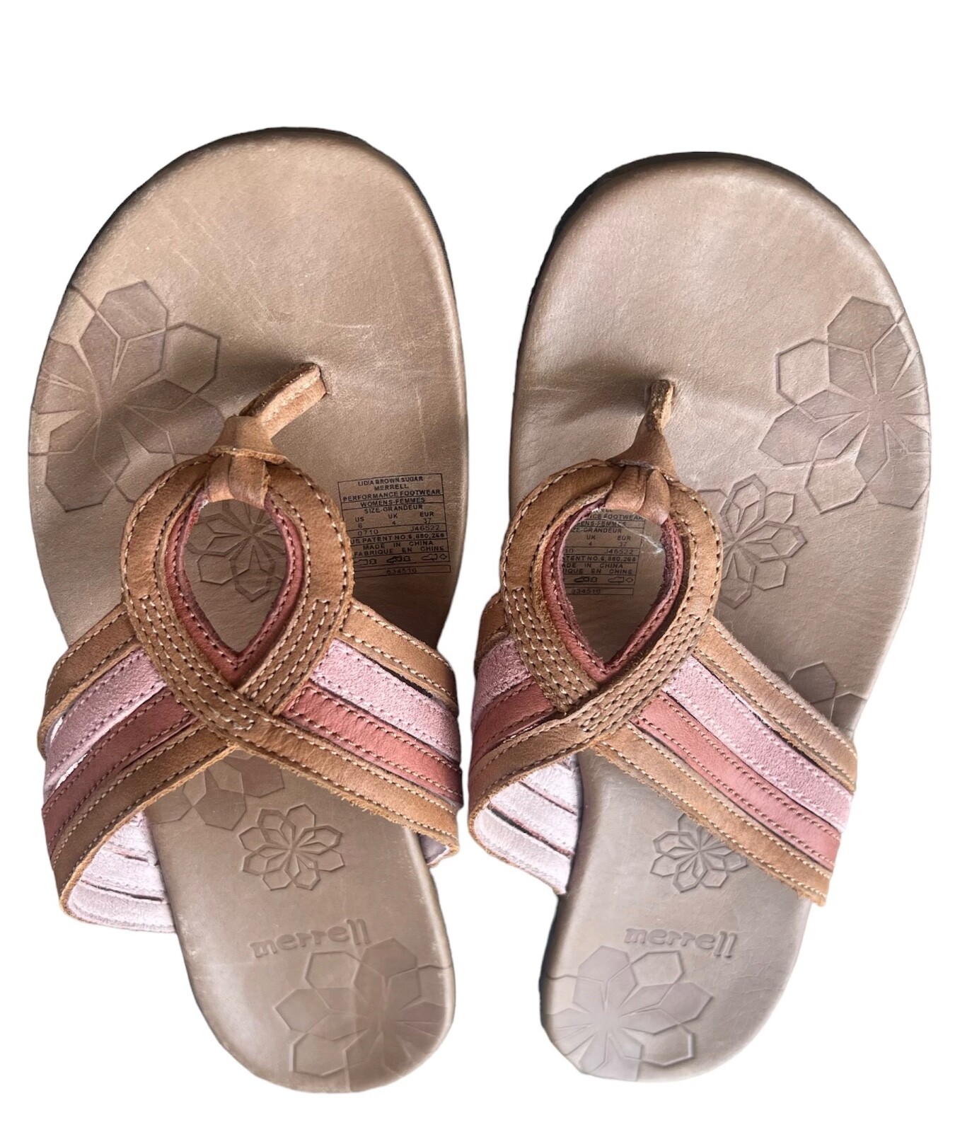 Sandali Merrell Brown Sugar Performance Footwear rosa marrone pelle con cinturino taglia 6