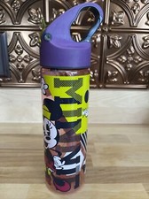 Disney Minnie Mouse Water Bottle Retro 20oz Flip Top Pink Purple With Snap Hook