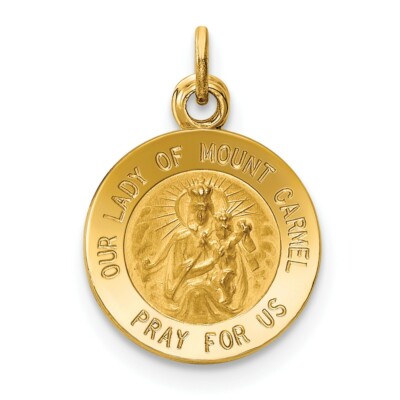 14K Gelbgold Unsere Liebe Frau vom Berg Karmel ''Betet für uns'' Religiöse Medaille Charm