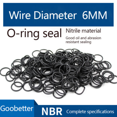 6mm Cross Section 17-180mm OD O Ring Oil/Water Resistant Seals Nitrile Rubber