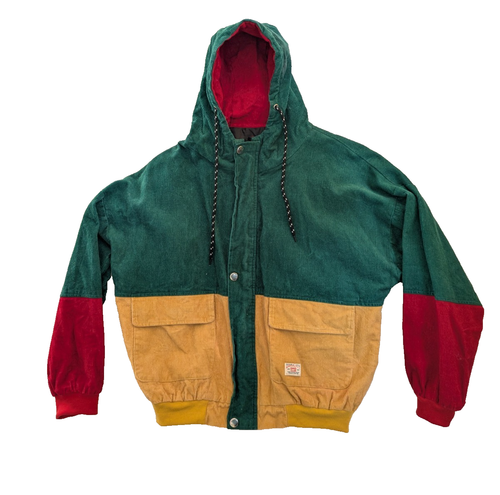 Corduroy Bomber Jacket Men L Colorblock Hooded Vintage 90's | eBay