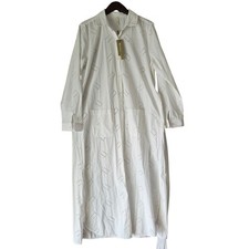Exetera Women's White Cotton Eyelet Belted Maxi Button Front Dress Size 44 YJ01