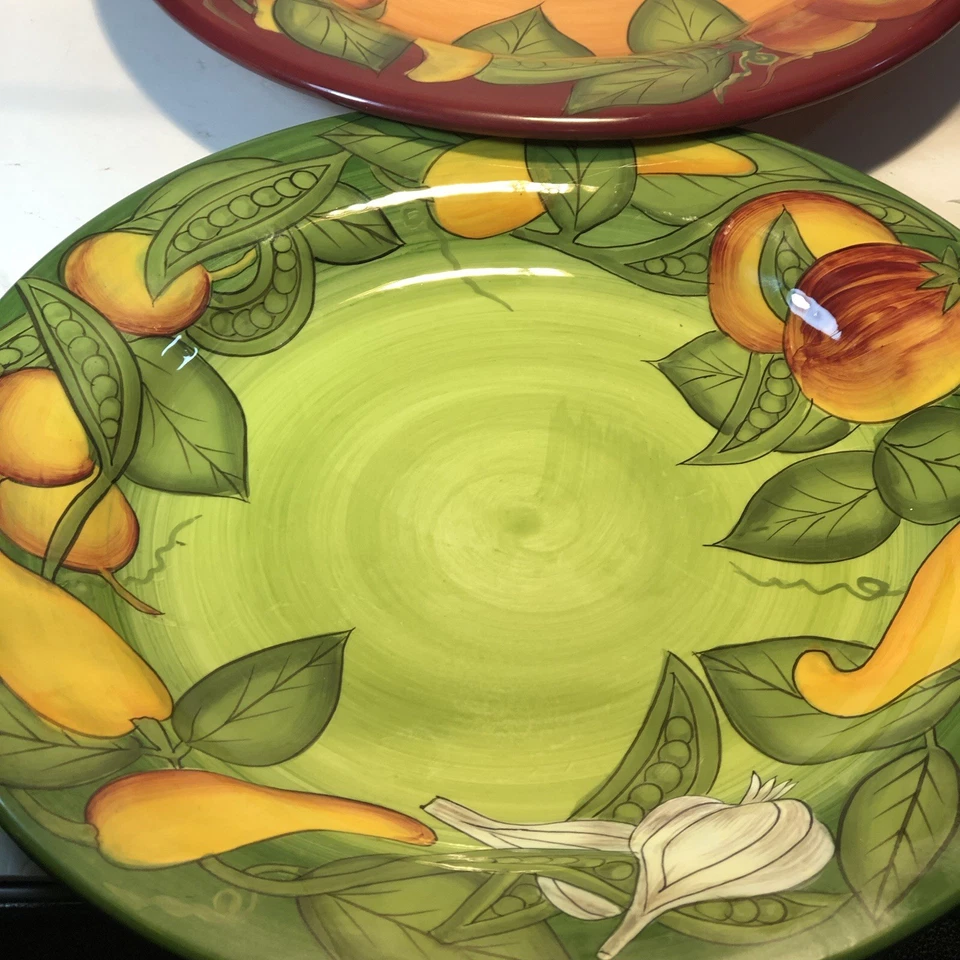 Laurie Gates Ware Dinner Plates (Set of 4) Multi Colored Vegetables 12" - Image 2 of 4