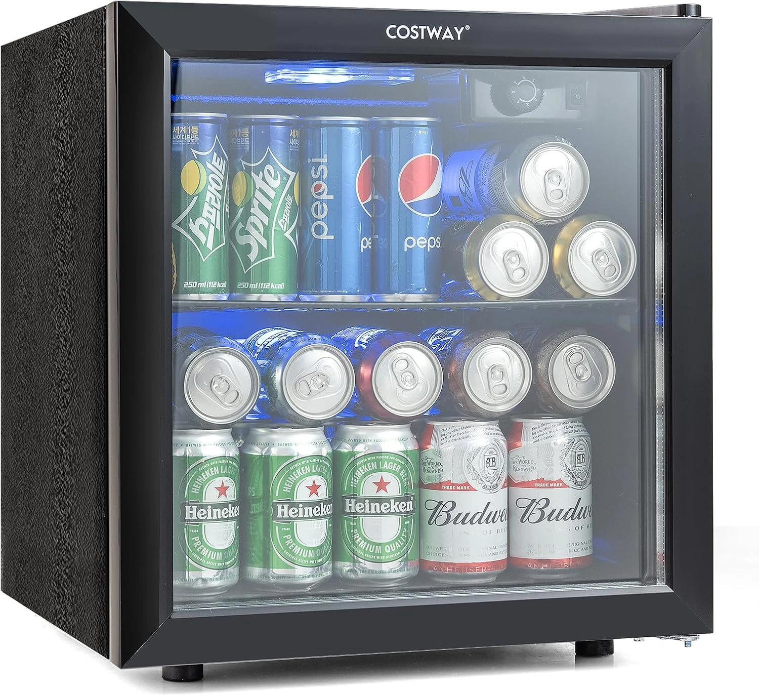 Compact Beverage Cooler, 1.3 Cu. Ft. for Wine, Beer & Soda with Glass Door