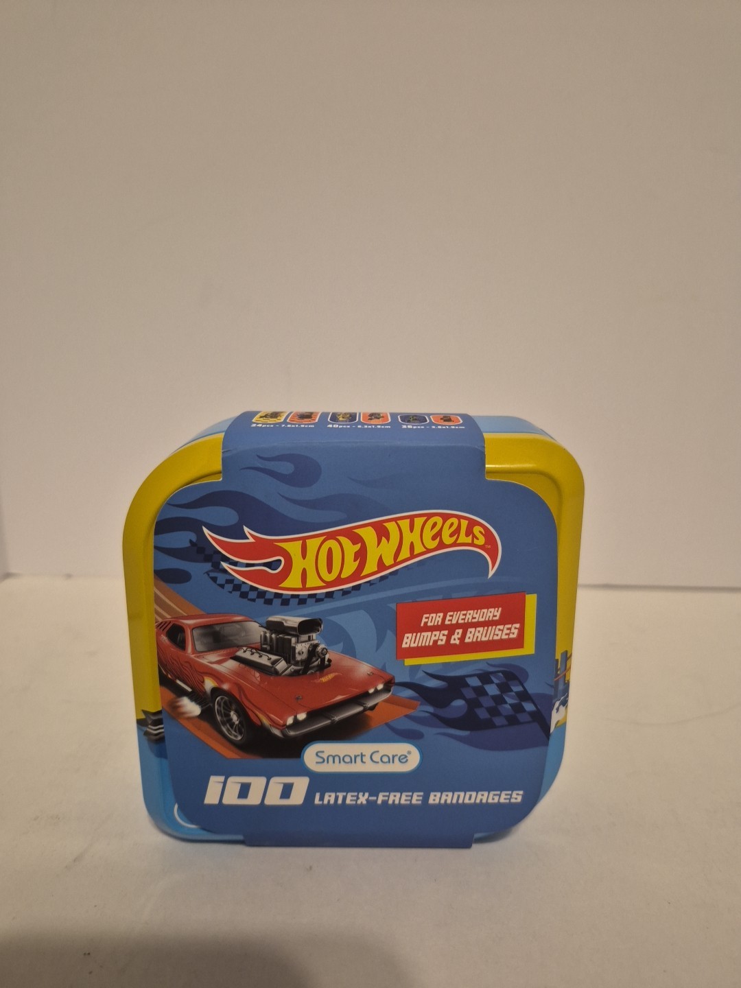 New Smart Care Hot Wheels Bandage Kit 100 Count Kids Assorted Bandaids Tin Case