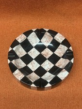 Unique Checkered Marble Ashtray - Round Black  Pink Onyx Stone - 4 Notch Cigar