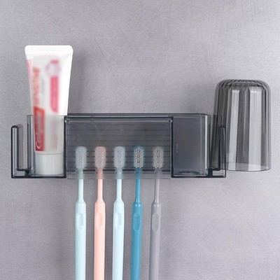 Portacepillos de dientes de pared con 5 ranuras y tapa, organizador autoadhesivo