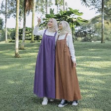 Muslim Women Sleeveless Denim Overall Dress Casual Loose Jumper Dresses Islamic