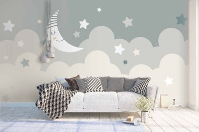 3D Moon Clouds Stars Illustration Wall Murals Wallpaper Murals Wall Sticker