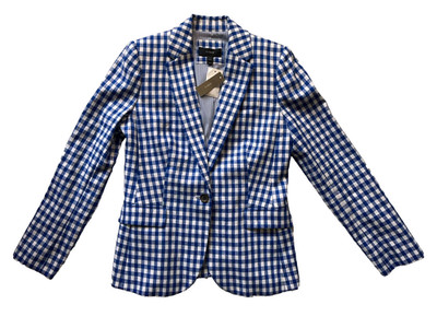 J Crew Women 4 Linen Blazer Blue Gingham Campbell Preppy Check Classic
