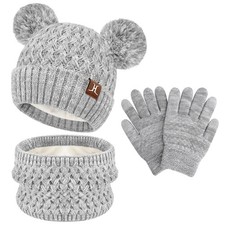 ZASFOU Toddler Kids Winter Hats Scarf Touchscreen Gloves Set One Size, Grey