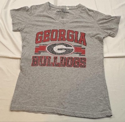 Georgia Bulldogs Shirt Womens Small Gray NCAA Football Three Square V-Neck
