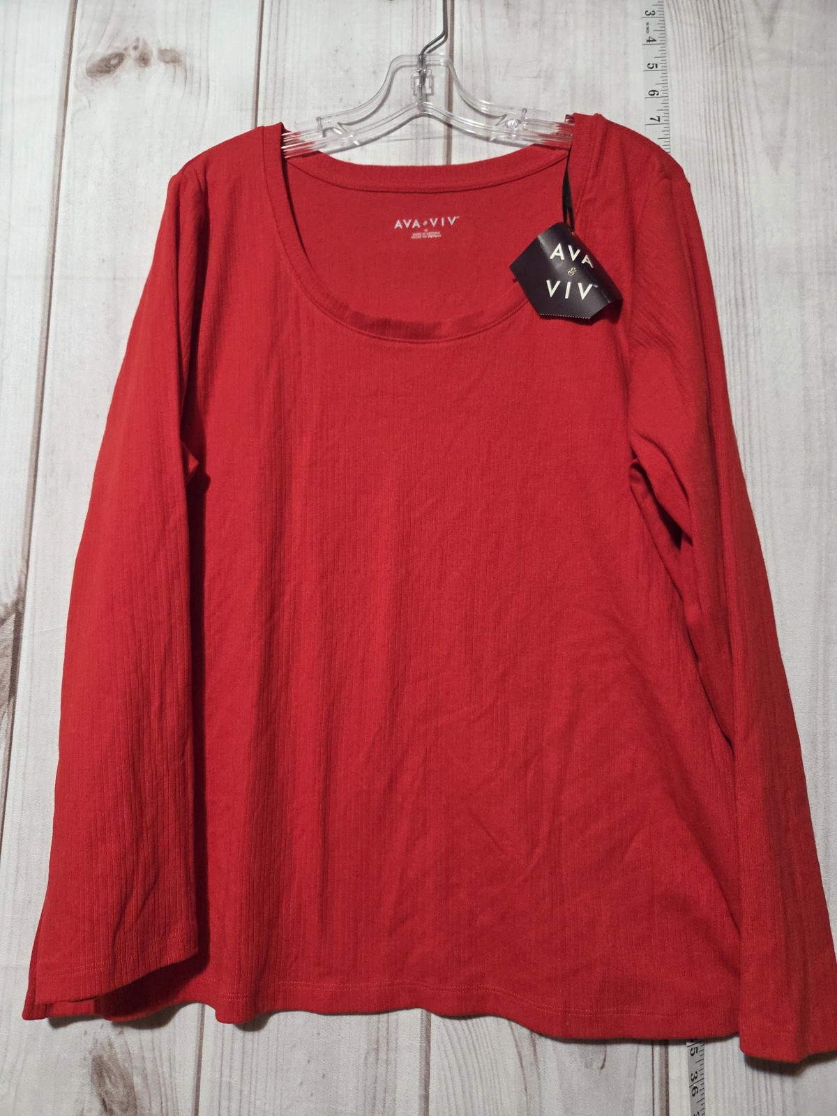 Ava & Viv Shirt Womens 1X Red Long Sleeve Scoop Neck Stretch Knit Top Casual