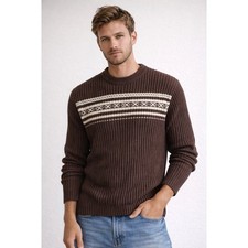 Vintage Aeropostale Ribbed Cotton Sweater XL Brown Fair Isle Y2K Dark Academia