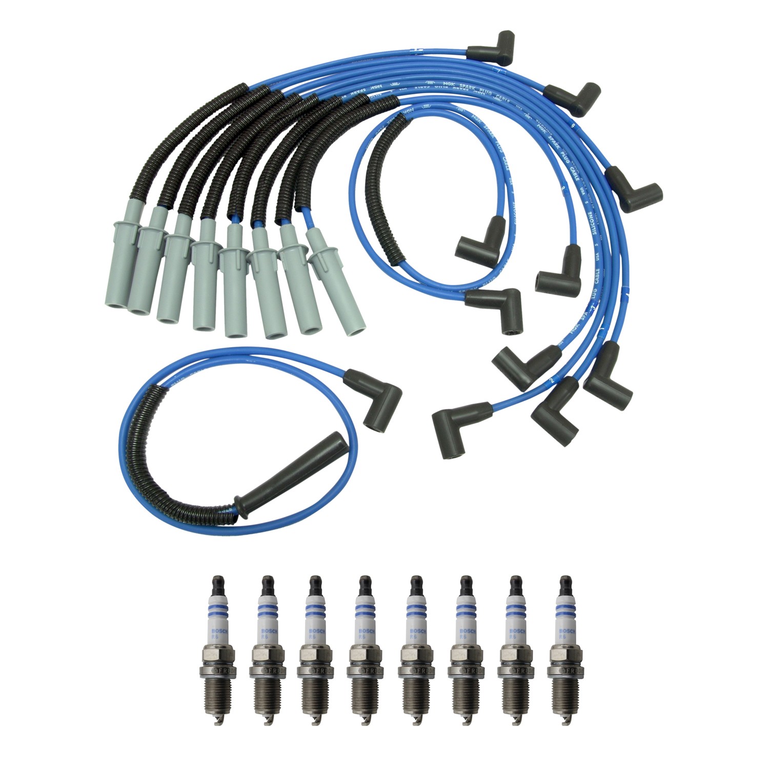 NGK Wire Set  Bosch 8 Double Platinum SparkPlugs Kit for B350 Dakota 5.2 5.9 V8