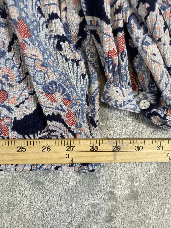 Blusa Chaps Mujer 2X Azul Rosa Paisley Manga Globo Fluido Boho Campesino Playa Foto 3 de 4