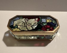 VTG Joan Baker Designs CAT TRINKET BOX Stained Glass Mirrored Floral JBD—1994