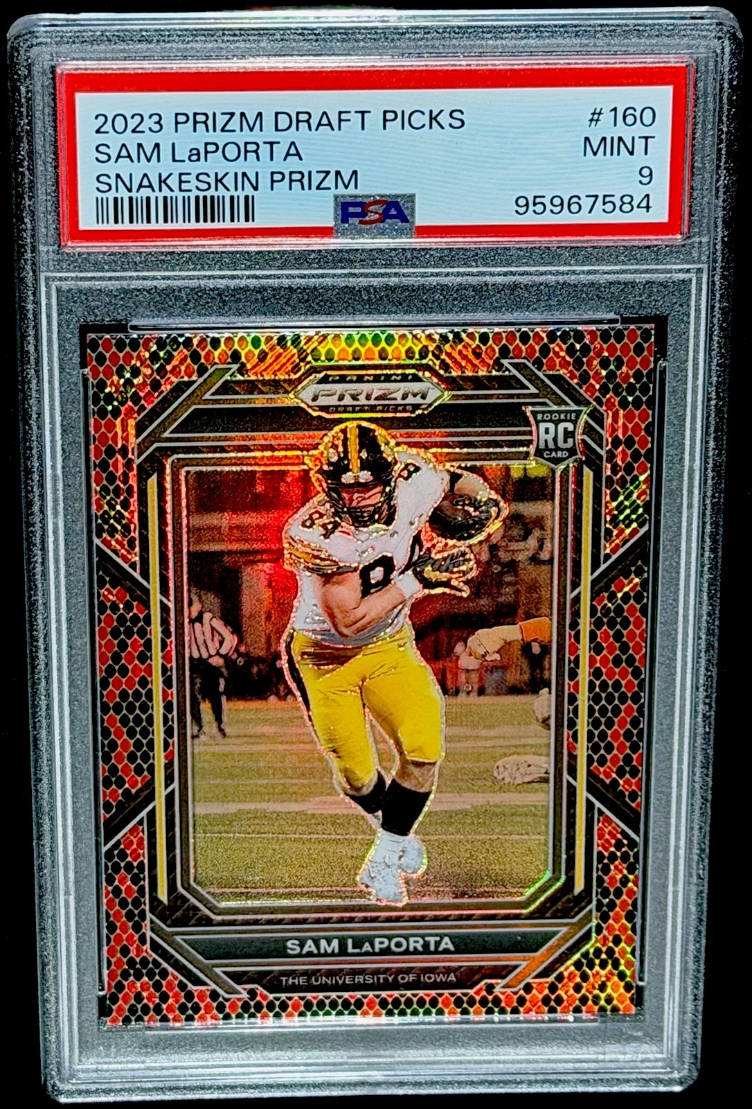 SAM LaPORTA 2023 PANINI PRIZM Rookie SNAKESKIN SSP RC PSA 9 Mint (Low Pop) LIONS