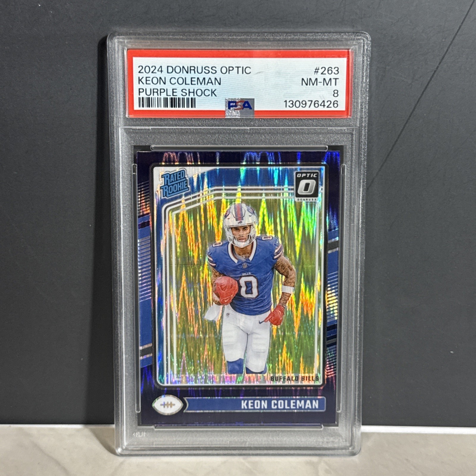 2024 PANINI DONRUSS OPTIC PURPLE SHOCK #263 KEON COLEMAN ROOKIE RC PSA 8