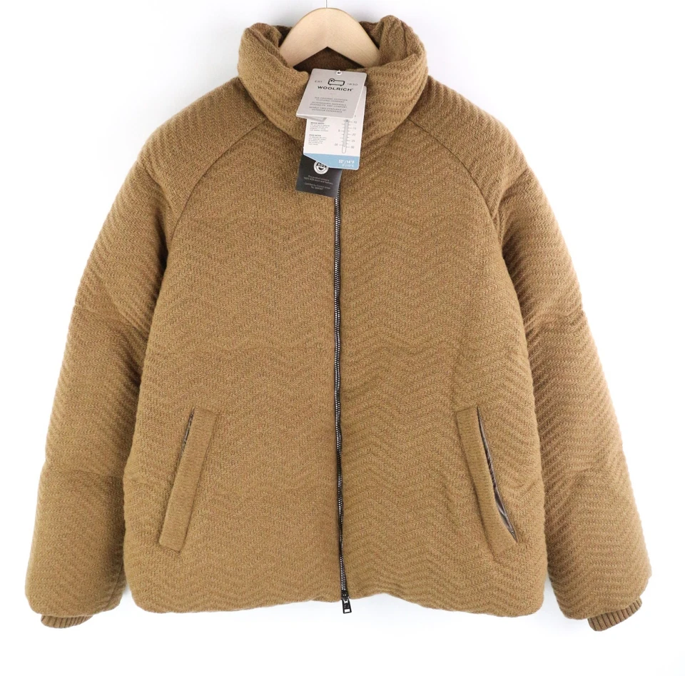WOOLRICH Knitted Puffer Women's Jacket S Wool Blend Camel Padded Lined * - Image 3 of 4
