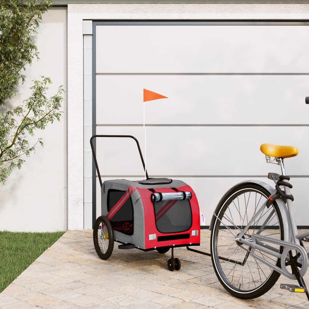 vidaXL Rimorchio Cani Bici Rosso/Grigio | Ferro & Oxford 45kg