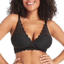 Maidenform Women's Wireless Bralette, Pure Comfort Lace Longline 32A, Black