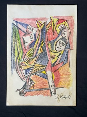 Jackson Pollock drawing and painting on old paper signed stamped vintage