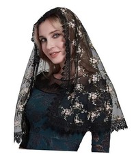 Embroidery Floral Lace Mantilla Chapel Veil S113 Black Veil
