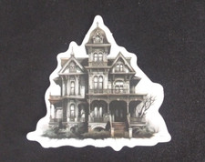 Haunted House Spooky Black  White Halloween Sticker 2" x 2.18" G 