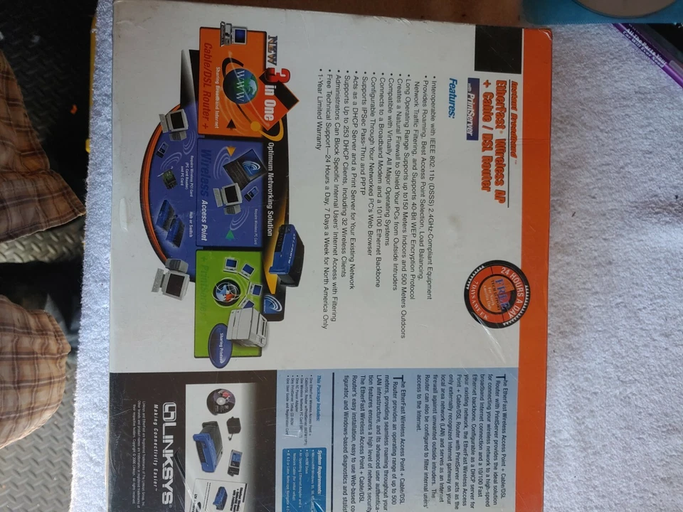 Linksys BEFW11P1 Etherfast Wireless AP+Cable/DSL Router+Print server SEALED - Image 4 of 4