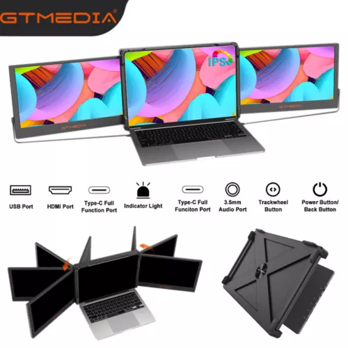 Dual Portable Monitor Tri Laptop Screen Extender Workstation for 13"-17.3"Laptop - Picture 1 of 21
