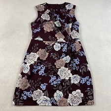 Ann Taylor Womens Floral Sheath Dress 4 Maroon Retro Cocktail Career 