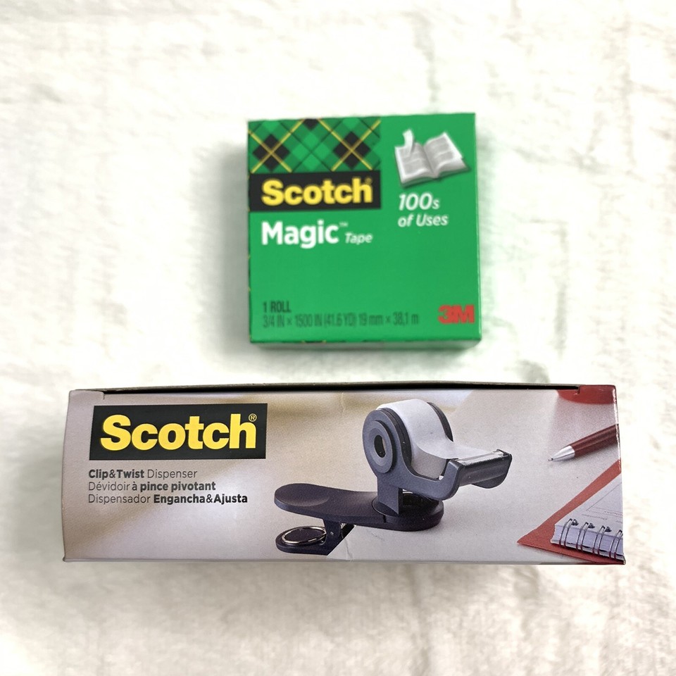 3M Scotch Clip & Twist Tape Dispenser Great for Desktops And A Roll