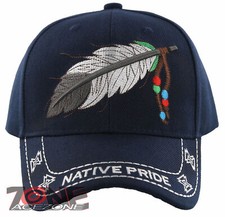 NEW NATIVE PRIDE INDIAN AMERICAN BIG FEATHERS BASEBALL CAP HAT NAVY