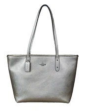 Coach Metallic Crossgrain Leather Large City Tote Bag F16224 Bronze/Goldtone