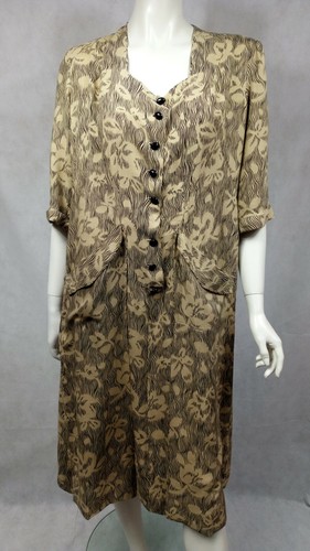 Vintage 1930s Floral Shirt Dress S M 8 10 12 14 40s Day Dress Drop Waist Utility - Picture 2 of 12
